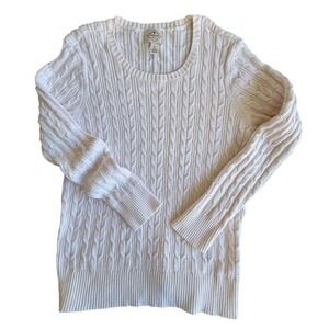 ST JOHNS BAY Cream Cable Knit Sweater Womens XL Long Sleeve Crew‎ Neck Cotton